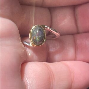 Natural Black Opal 925 Sterling Silver Ring Size 5.5